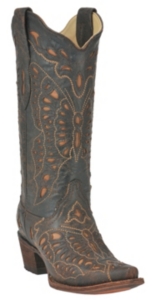 Corral® Ladies Dark Chocolate w/ Tan Inlay Butterfly Western Boot