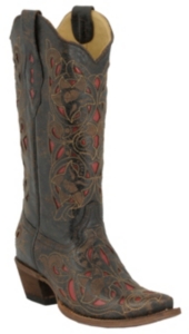 Corral® Ladies Chocolate Floral w/ Red Inlay Western Boots