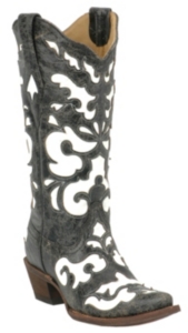 Corral® Ladies Antiqued Black w/ White Inlay Snip Toe Western Boot