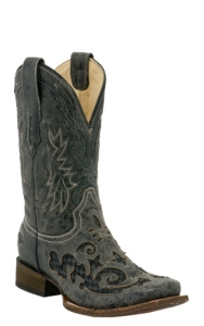 Corral® Men's Vintage Black w/ Black Python Inlay Exotic Square Toe Western Boots