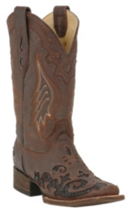 Corral® Ladies Distressed Brown w/ Dark Brown Lizard Inlay Square Toe Western Boot
