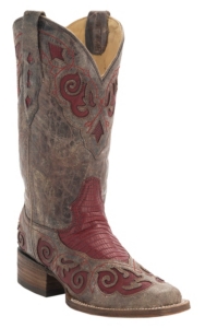 Corral® Rodeo Collection™ Women's Distressed Brown w/Red Teju Lizard Inlay Double Welt Square Toe Western Boots