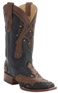 Corral® Women's Black w/Saltillo Brown Stud Overlay Double Welt Square Toe Western Boots