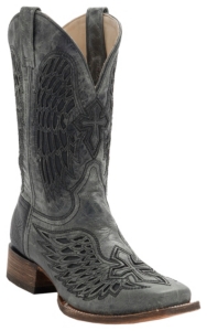 Corral® Mens Distressed Black w/Black Inlay Winged Cross Square Toe Western Boots