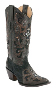 Corral® Ladies Black & Brown w/Python Snip Toe Western Boots