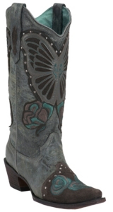 Corral® Ladies Grey Crater Blue Jean Butterfly & Rose Embroidered Snip Toe Western Boots