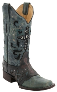Corral® Women's Crater Black/Blue Wash w/ Stud Cross Square Toe Western Boot