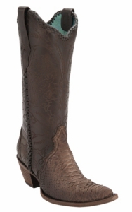 Corral® Women's Distressed Antique Saddle Sanded Python w/Lace Top Snip Toe Western Boots
