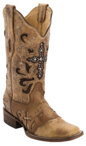 Corral® Women's Antique Saddle w/ Stud Cross Square Toe Western Boot