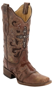 Corral® Women's Cognac Wash w/ Stud Cross Square Toe Western Boot