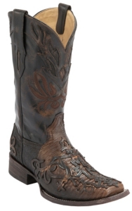 Corral® Men's Cognac Teju Lizard w/Cross Overlay Exotic Double Welt Square Toe Western Boots