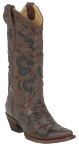 Corral® Ladies Chocolate Brown with Black Inlay Western Boot