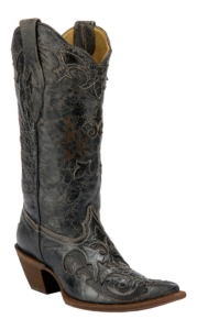 Corral® Ladies Distressed Black w/ Black Lizard Inlay Western Boots