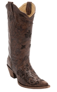 Corral® Women's Cognac Fango Goat w/Chocolate Sequin Inlay Pointed Toe Western Boots