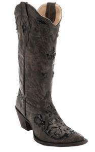 Corral® Women's Chocolate Fango Triad Black Sequin Inlay Pointed Toe Western Boots