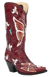 Corral® Ladies Red w/ Multi Color Butterfly & Flowers Inlay Snip Toe Western Boot