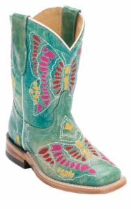 Corral Boot Company® Kids Distressed Turquoise Multi Butterfly Stitch Square Toe Western Boots