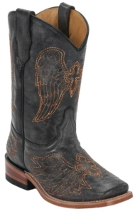 Corral Boot Company® Kids Distressed Black w/ Gold Winged Cross Square Toe Western Boots