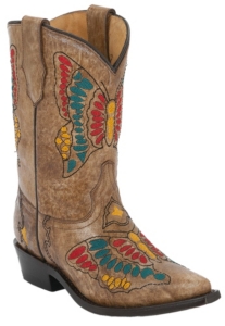 Corral Boot Company® Kids Tan Multi-Color Butterfly Snip Toe Western Boots
