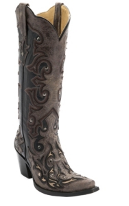 Corral® Women's Black w/ Brown Overlay & Studs Tall Top Snip Toe Western Boots