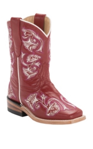 Corral® Kid's Red Fancy Stitch Square Toe Western Boots