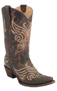 Corral® Circle G™ Women's Distressed Brown Fancy Stitch Snip Toe Western Boots