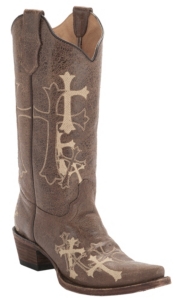 Corral® Circle G™ Women's Distressed Brown w/Beige Cross Embroidery Snip Toe Western Boots