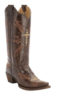 Corral® Circle G™ Women's Chocolate w/Beige & Cognac Cross Embroidery Snip Toe Western Boots