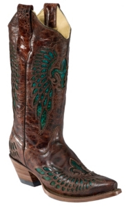 Corral® Ladies Whiskey Marble Brown w/Turquoise Fleur de Lis Snip Toe Western Boot