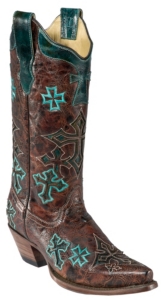Corral® Ladies Whiskey Marble Brown w/ Turquoise Crosses Snip Toe Western Boot