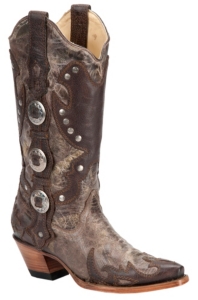 Corral® Ladies Distressed Brown w/ Conchos & Studs Wing Tip Snip Toe Western Boot