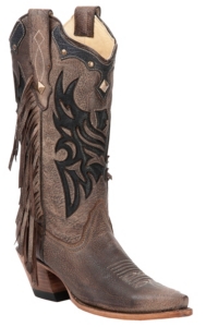 Corral® Ladies Distressed Brown w/ Black Eagle Inlay & Fringe Snip Toe Western Boot
