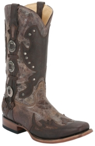 Corral® Men's Distressed Brown Wingtip Concho Square Toe Boots