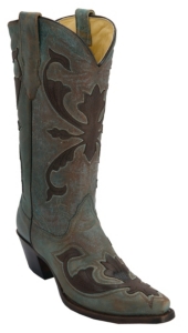 Corral® Women's Brushed Turquoise w/ Brown Beetle Overlay Snip Toe Western Boot
