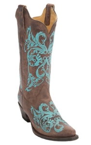 Corral® Women's Brown Maddog w/Turquoise Embroidery Snip Toe Western Boots