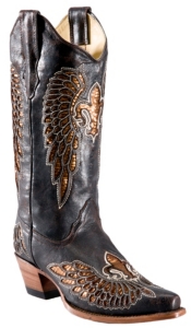 Corral® Ladies Chocolate Brown w/Gold Sequin Inlay Fleur De Lis Snip Toe Western Boot