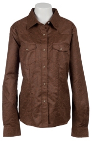 Life Style® Women's Brown Tooled Faux Suede Long Sleeve Western Shirt - Plus Sizes