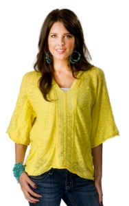 Vintage Havana® Women's Yellow Ripped Knit 3/4 Sleeves Hooded Fashion Top