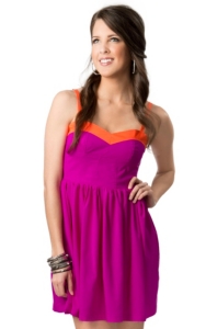Vintage Havana® Women's Magenta and Neon Orange Sweetheart Sleeveless Dress