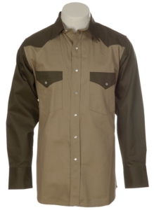 Cowboy Work Wear Olive and Khaki 2 Tone Snap Work Shirt