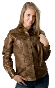 Life Style® Women's Brown Faux Gator Long Sleeve Western Shirt