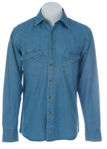Texas Dry Goods® Mens Light Blue Denim Button Up L/S Western Work Shirt