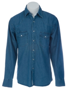 Texas Dry Goods® Mens Dark Blue Denim Snap L/S Western Work Shirt