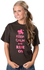 Cattilac Style® Ladies Brown with Neon Pink Keep Calm & Ride On Short Sleeve Tee