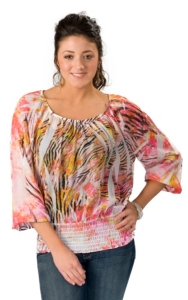 R.Rouge® Women's Pink & Yellow Zebra Chiffon Long Sleeve Fashion Top