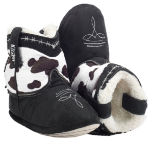Montana Silversmiths® Cowboy Kickers™ Toddler Black & White Cowprint Cowboy Boot Slippers