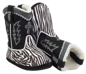 Montana Silversmiths® Cowboy Kickers™ Adult Black & White Zebra Cowboy Boot Slippers