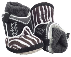 Montana Silversmiths® Cowboy Kickers™ Baby Black & White Zebra Cowboy Boot Slippers