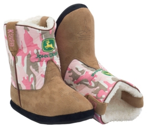 Montana Silversmiths® Cowboy Kickers™ Adult John Deere Brown w/ Pink Camo Cowboy Boot Slippers