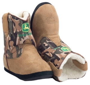 Montana Silversmiths® Cowboy Kickers™ Adult John Deere Brown w/ Camo Cowboy Boot Slippers